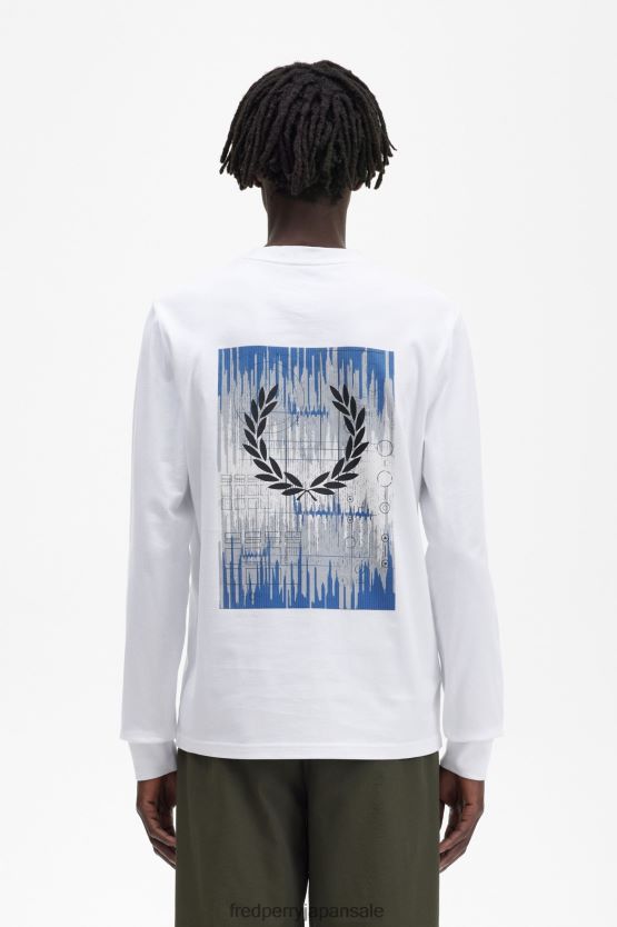 グラフィック サウンドウェーブ ロングスリーブ T シャツ 男性 Fred Perry 白 F0R402542 衣類
