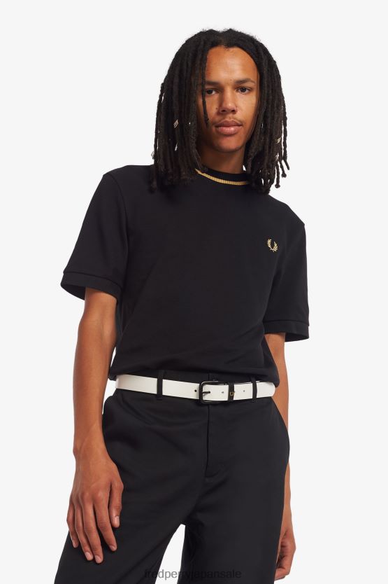 クルーネックピケTシャツ 男性 Fred Perry ブラック/シャンパン F0R402552 衣類