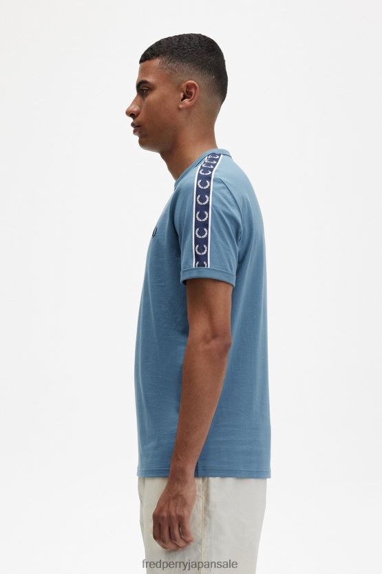 コントラストテープ リンガーTシャツ 男性 Fred Perry アッシュブルー/ネイビー F0R402566 衣類