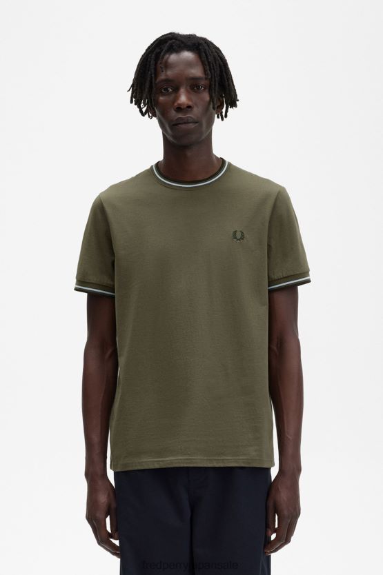 ツインチップTシャツ 男性 Fred Perry ユニフォームグリーン F0R402568 衣類