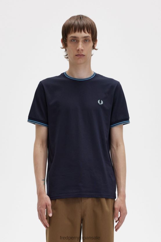 ツインチップTシャツ 男性 Fred Perry ネイビー/ソフトブルー/シルバーブルー F0R402589 衣類