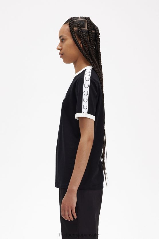 テープ付きリンガーTシャツ 女性 Fred Perry 黒 F0R402657 衣類